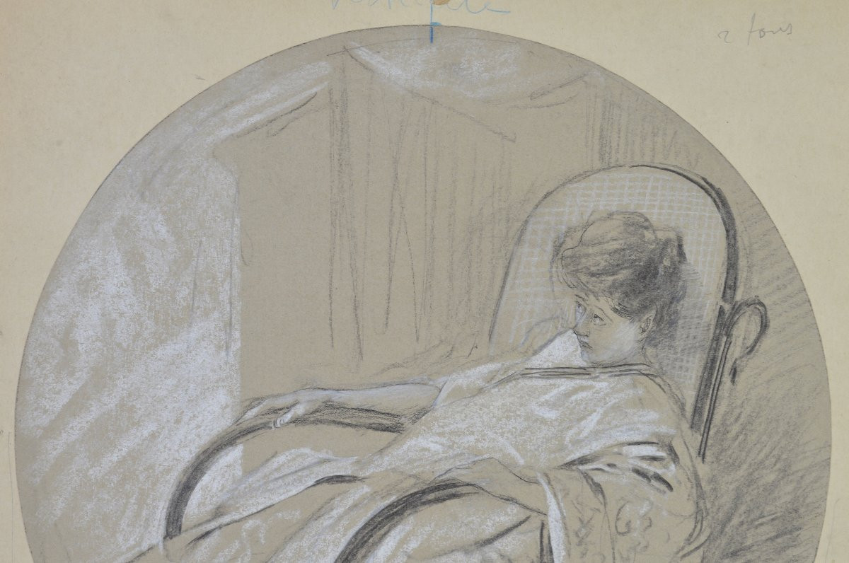 Antoine Calbet 1860-1944. "woman In A Rocking Chair."-photo-1