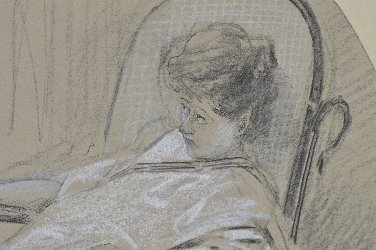 Antoine Calbet 1860-1944. "woman In A Rocking Chair."-photo-4