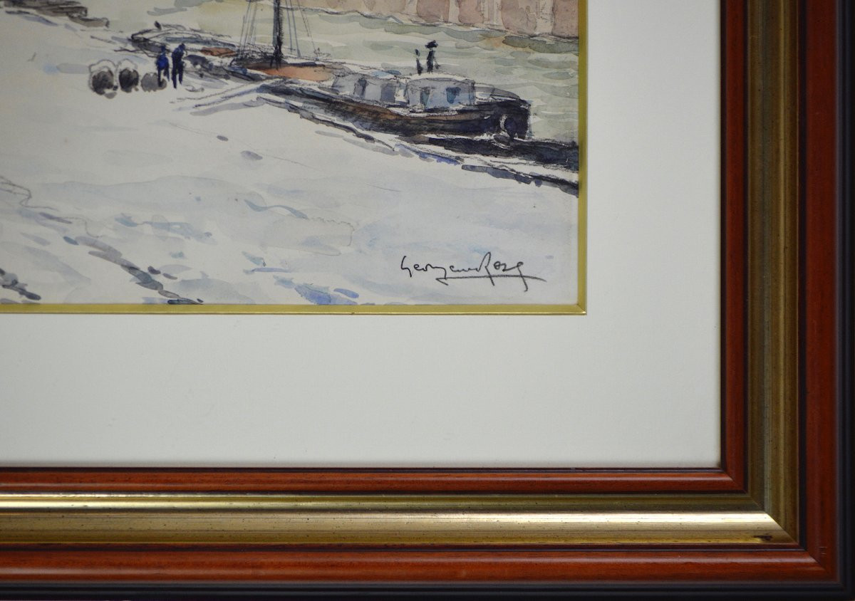 Georges Rose 1895-1951. "quai De La Tournelle And Notre-dame De Paris Under The Snow."-photo-4