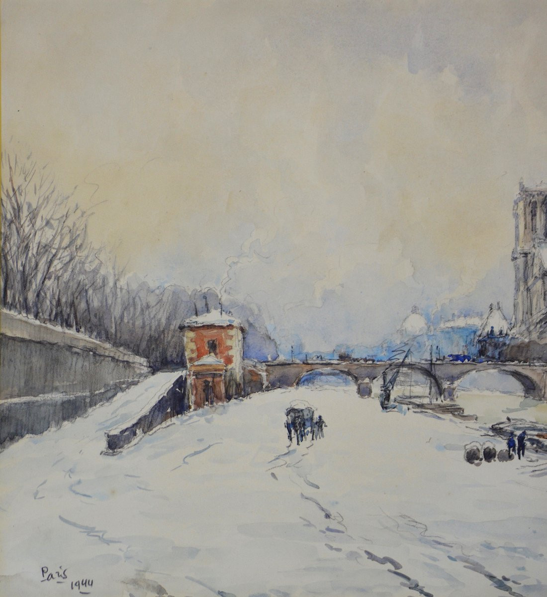 Georges Rose 1895-1951. "quai De La Tournelle And Notre-dame De Paris Under The Snow."-photo-2