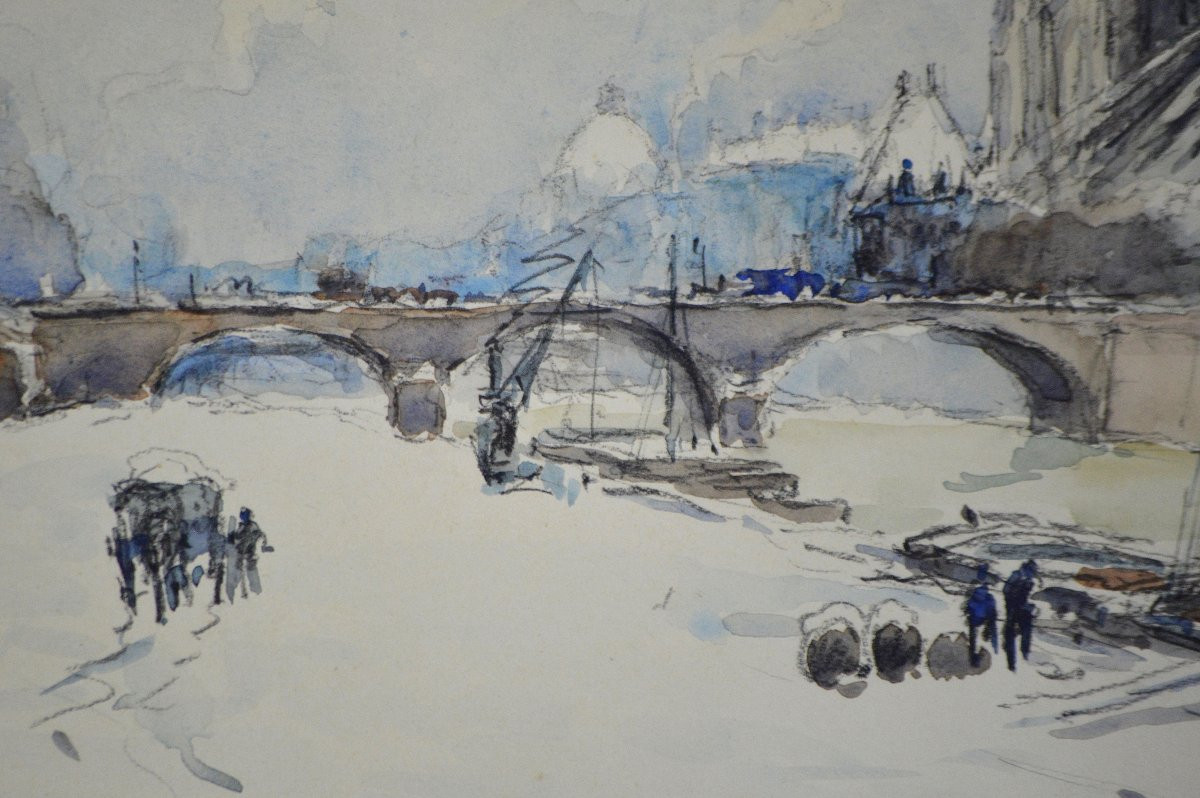 Georges Rose 1895-1951. "quai De La Tournelle And Notre-dame De Paris Under The Snow."-photo-5