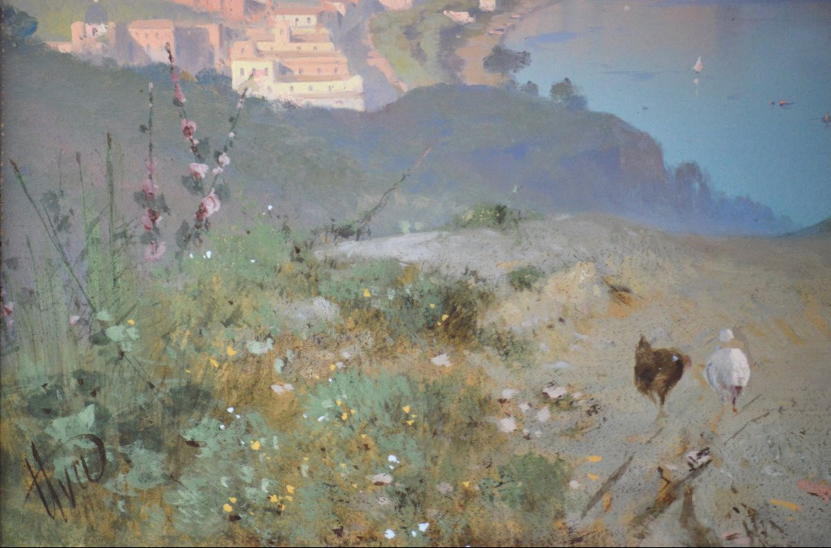 Cesare Uva 1824-1886. Italian School. "the Bay Of Naples."-photo-1
