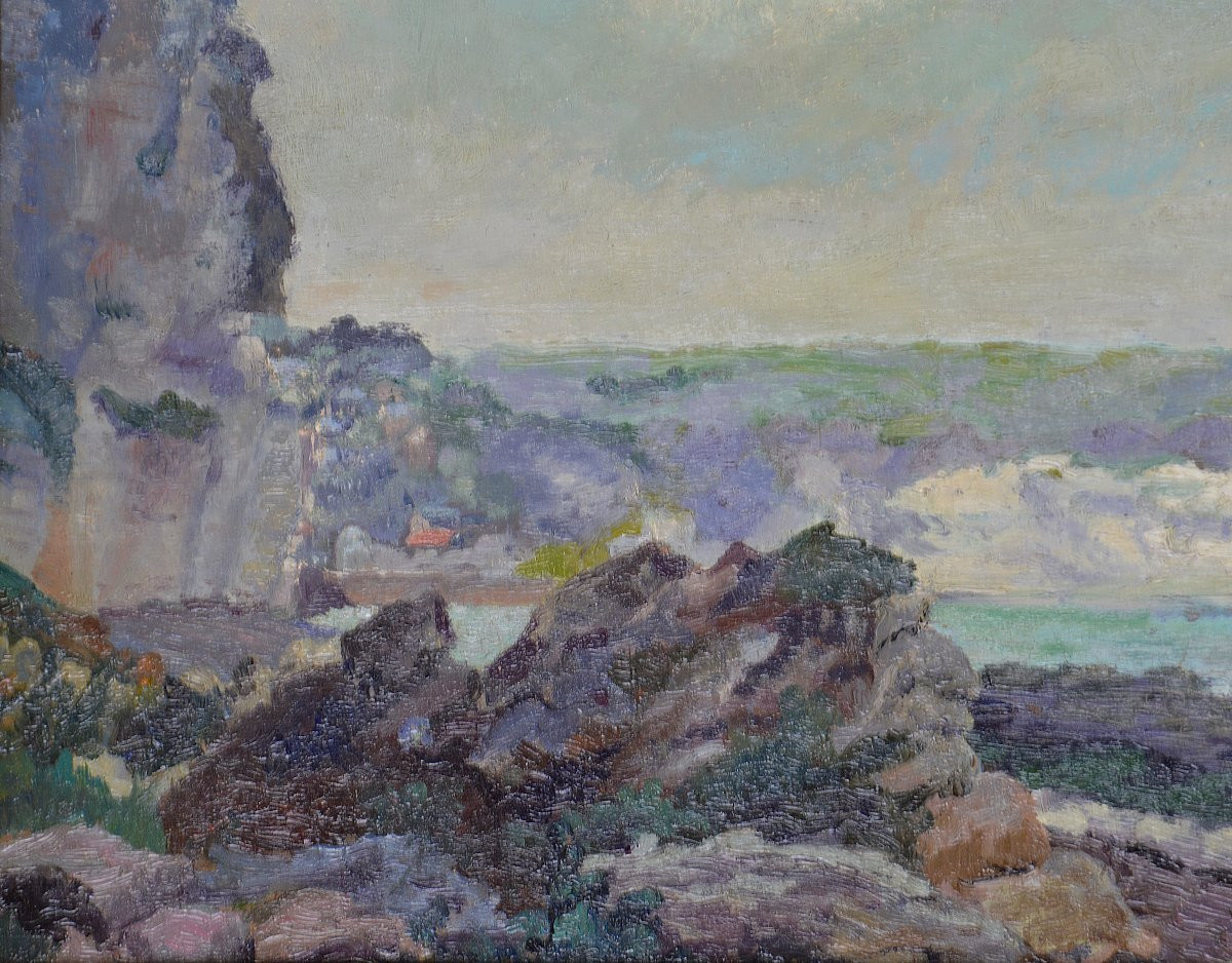Jules-lucien Brault Born In 1861. "cliffs At Yport."-photo-3