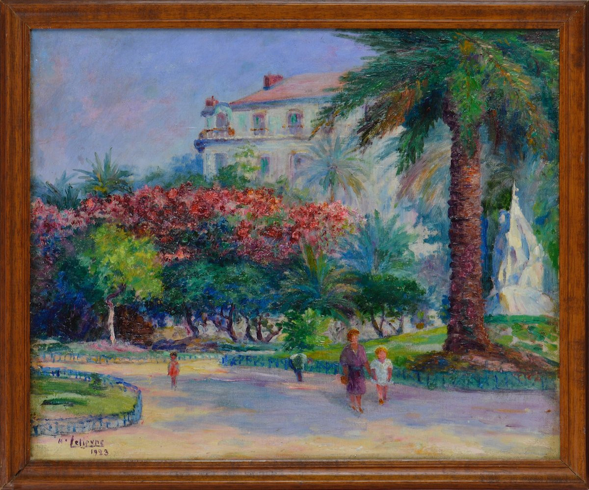 Henri Lelièvre, 19th/20th Century. "the Alsace-lorraine Garden In Nice."-photo-2