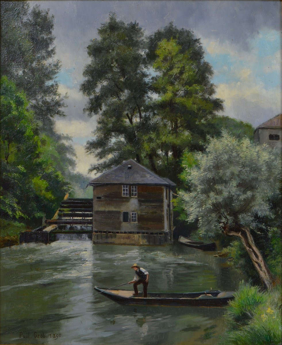 Paul Grob né en 1858. "Pêcheur près du moulin."-photo-3