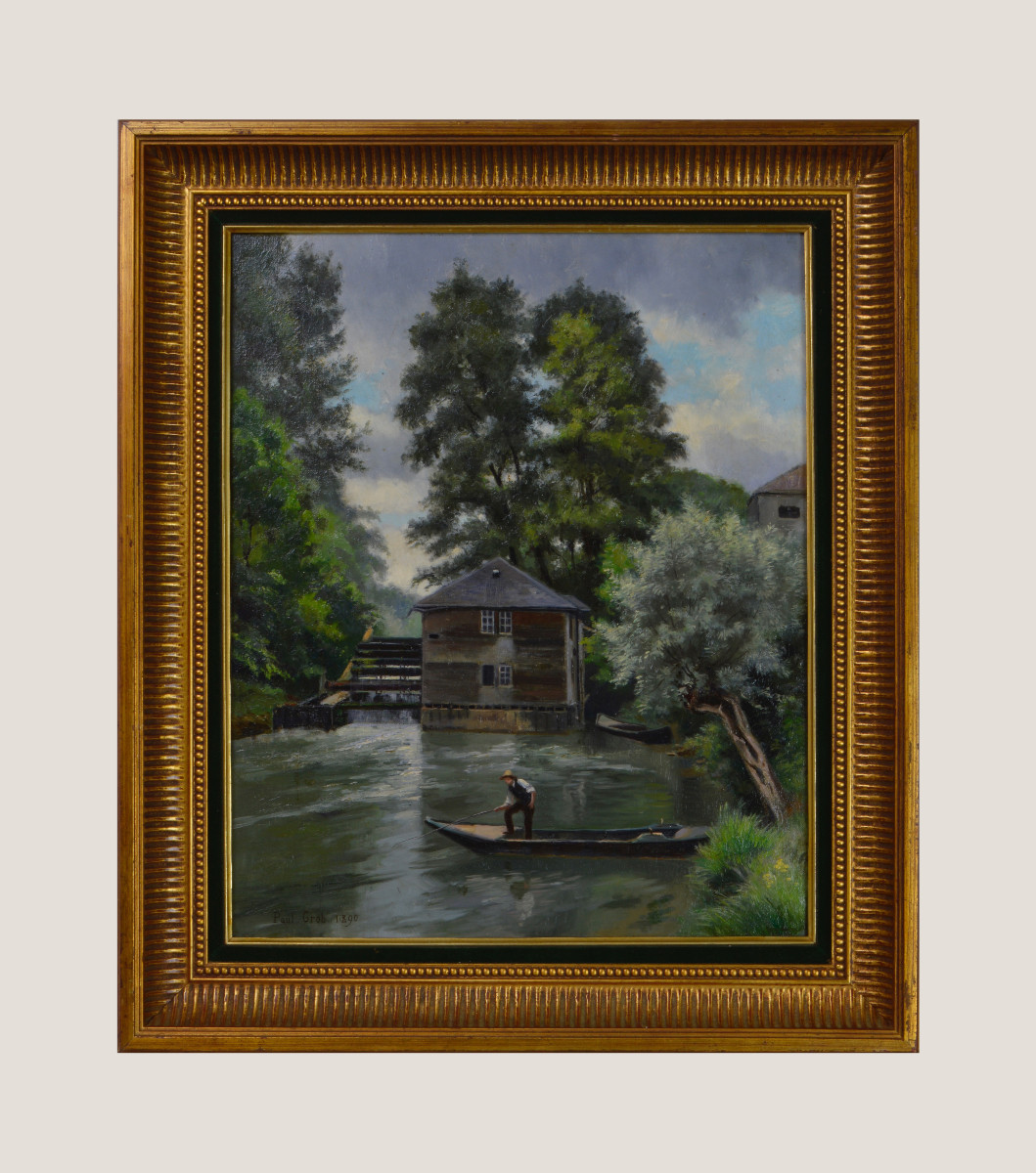 Paul Grob né en 1858. "Pêcheur près du moulin."