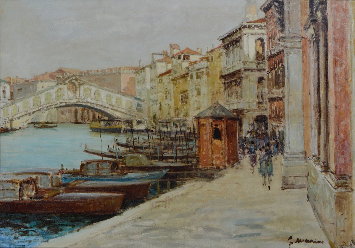 Giuseppe Marino 1916-1975. École Italienne. “Le pont du Rialto à Venise.”-photo-3