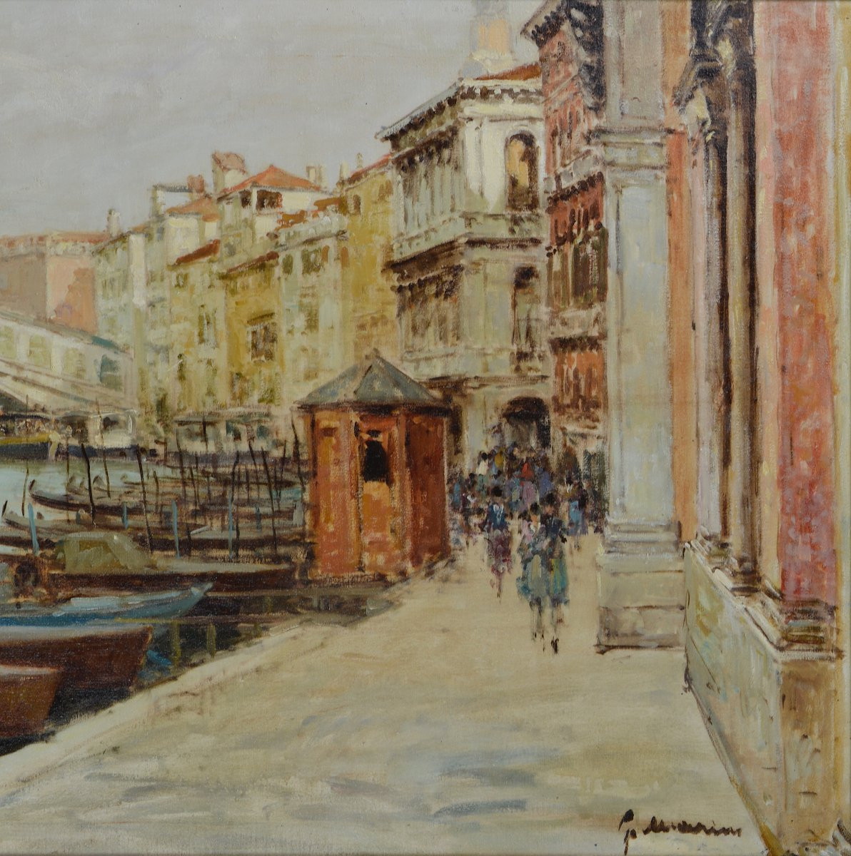 Giuseppe Marino 1916-1975. École Italienne. “Le pont du Rialto à Venise.”-photo-2