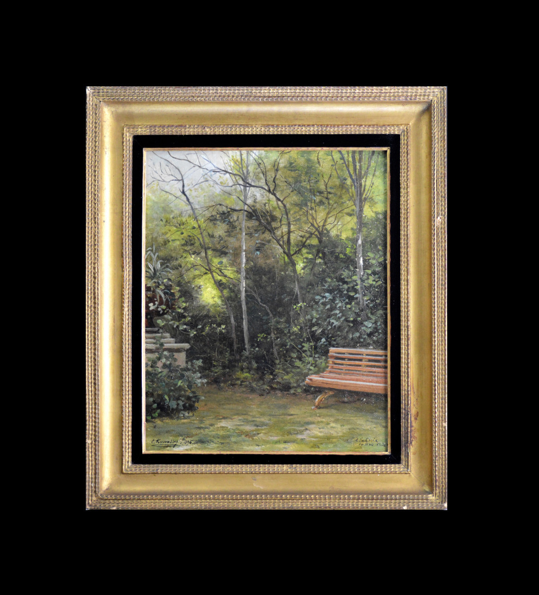 Charles Euphrasie Kuwasseg 1838-1910. "Un coin de jardin à La Croix-en-Brie." (Seine-et-Marne)-photo-2