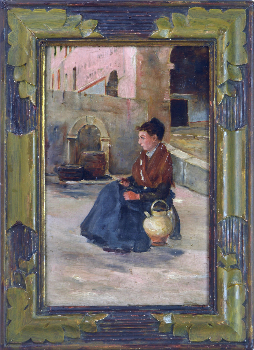 French School, 19th Century. "young Woman Seated Near A Fountain."-photo-2