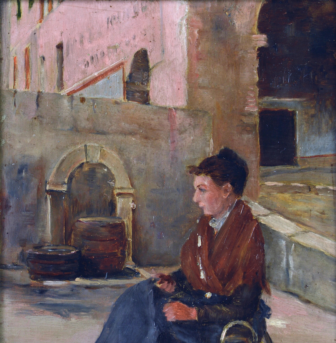 French School, 19th Century. "young Woman Seated Near A Fountain."-photo-4