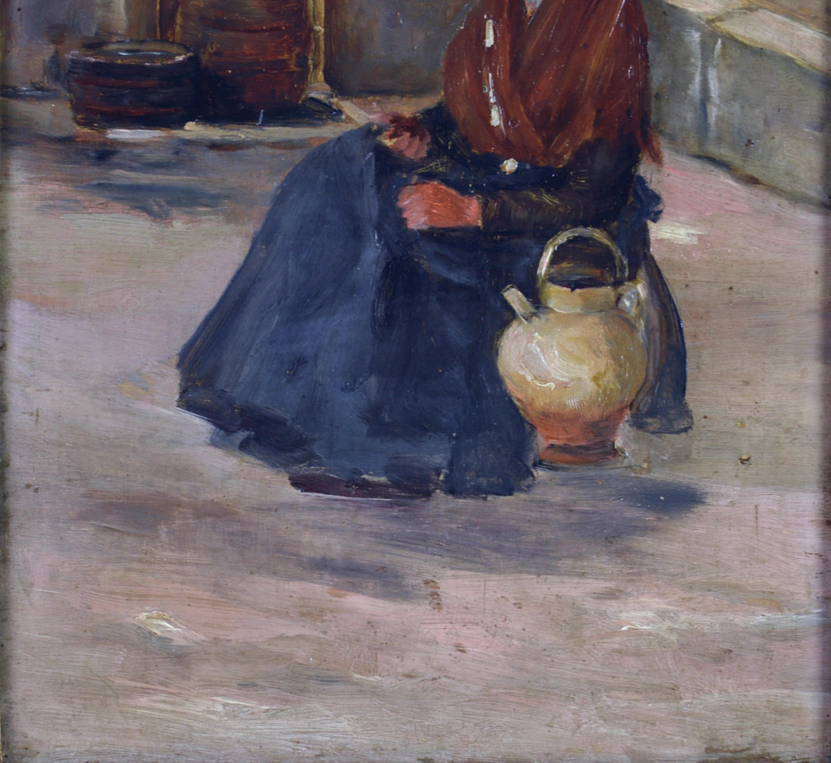French School, 19th Century. "young Woman Seated Near A Fountain."-photo-1