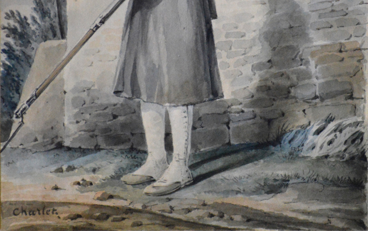Nicolas Toussaint Charlet 1792-1845. "young Soldier Standing Guard."-photo-1