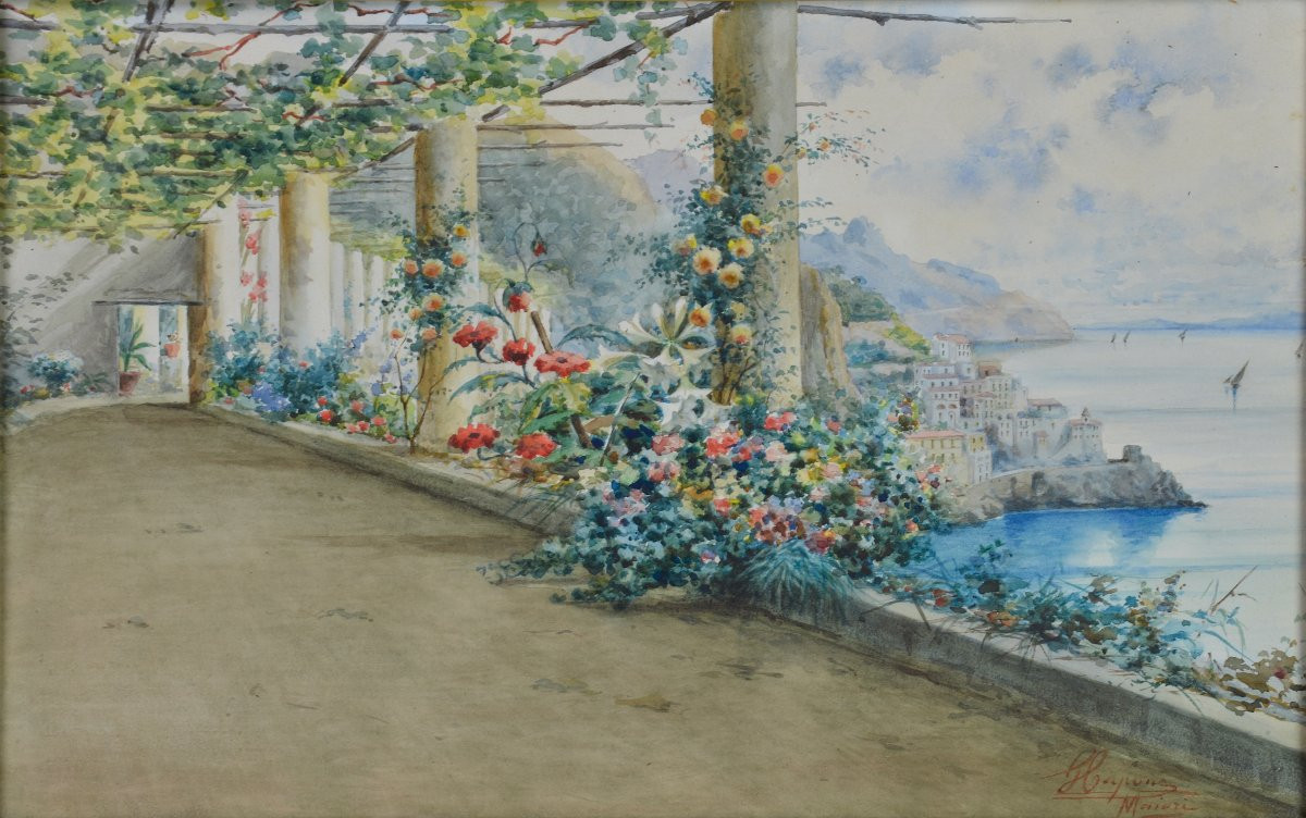  Gaetano Capone 1845-1924. "terrace On The Gulf Of Maiori."-photo-3