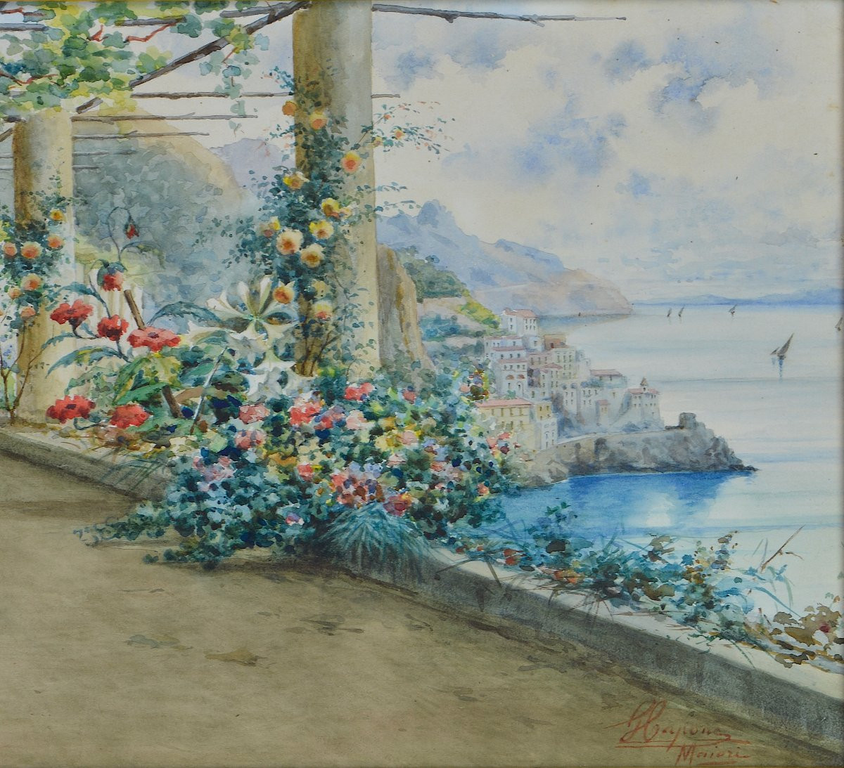  Gaetano Capone 1845-1924. "terrace On The Gulf Of Maiori."-photo-2