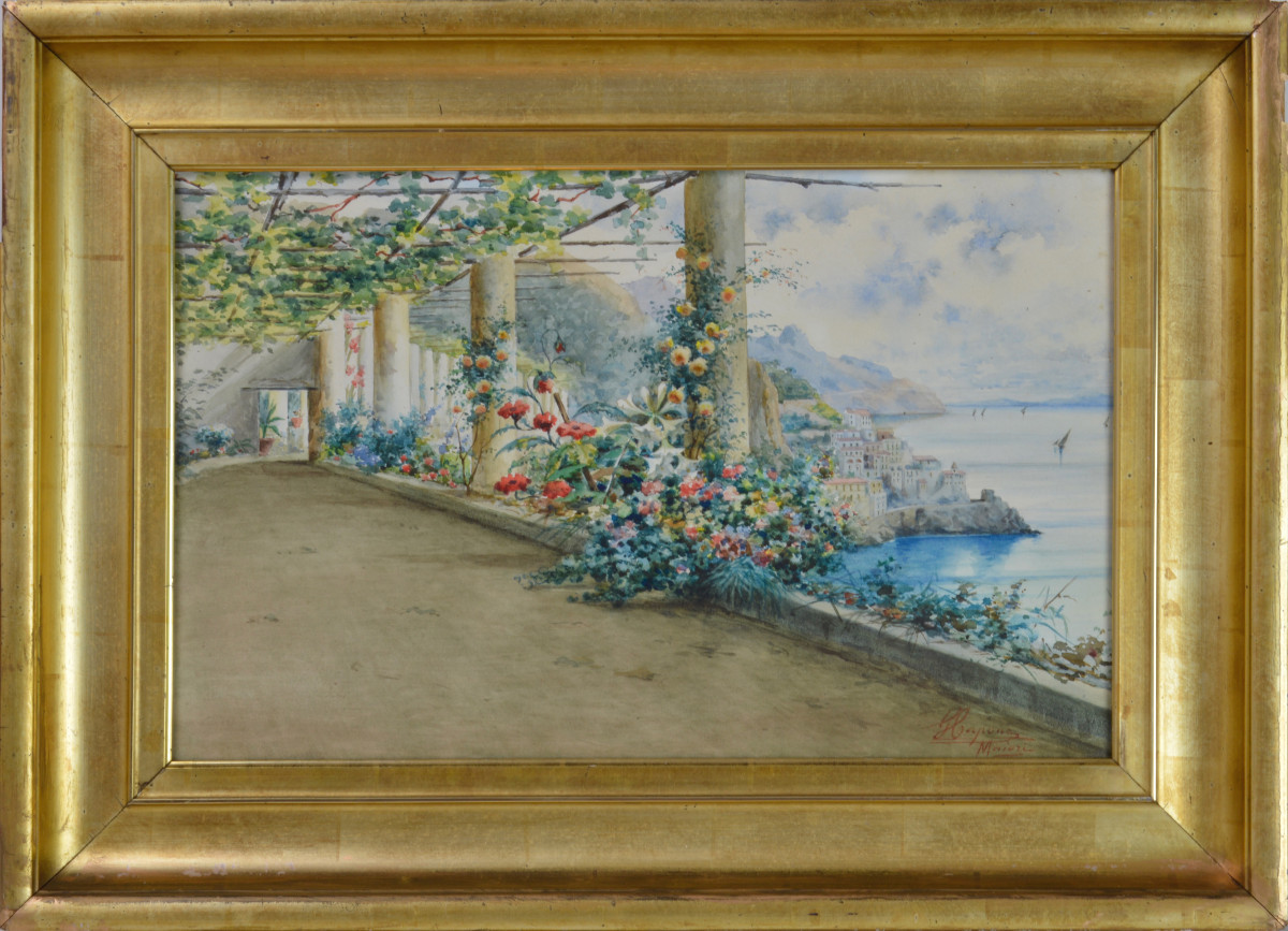  Gaetano Capone 1845-1924. "terrace On The Gulf Of Maiori."
