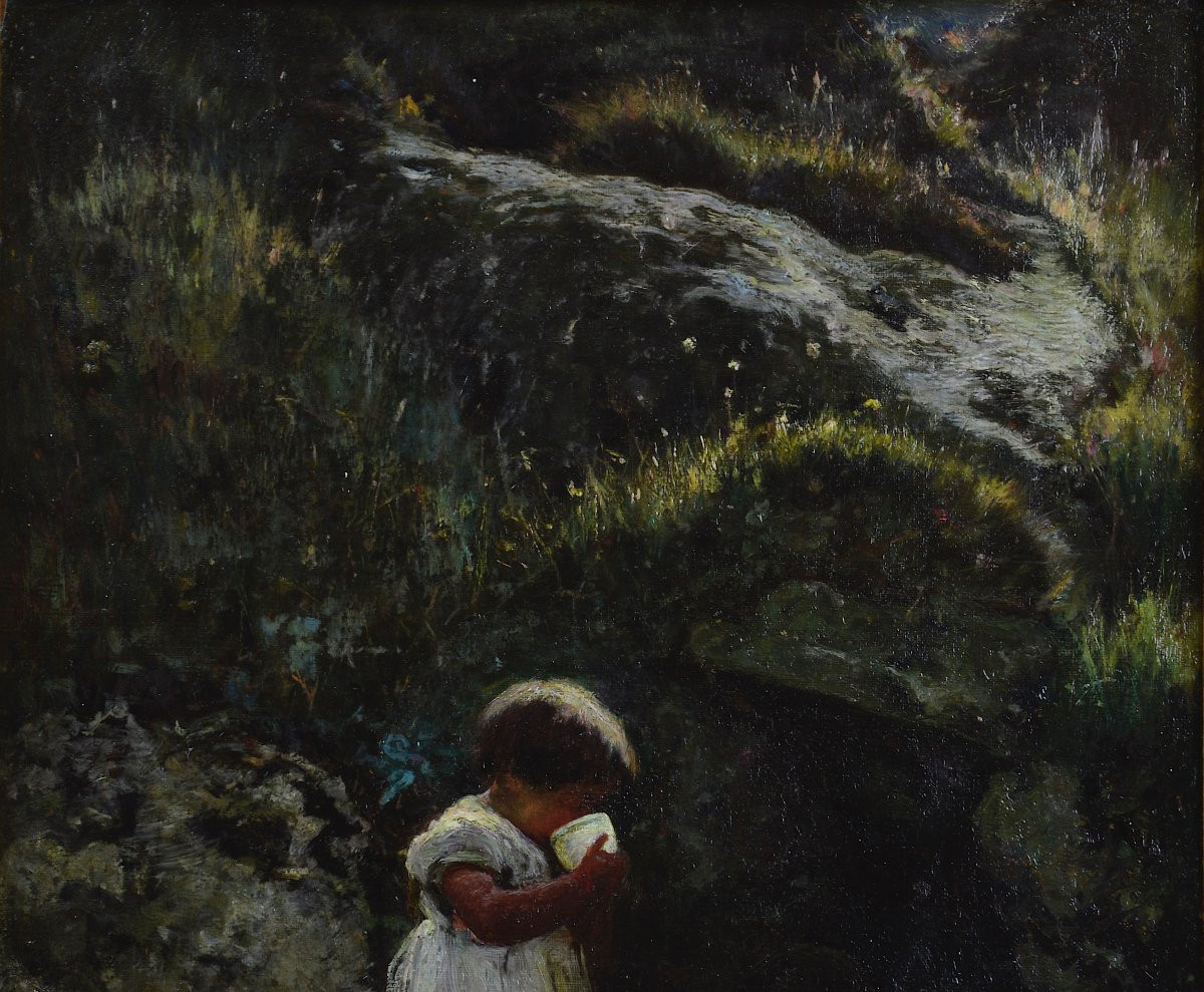 19th Century European School. "child At The Spring."-photo-1