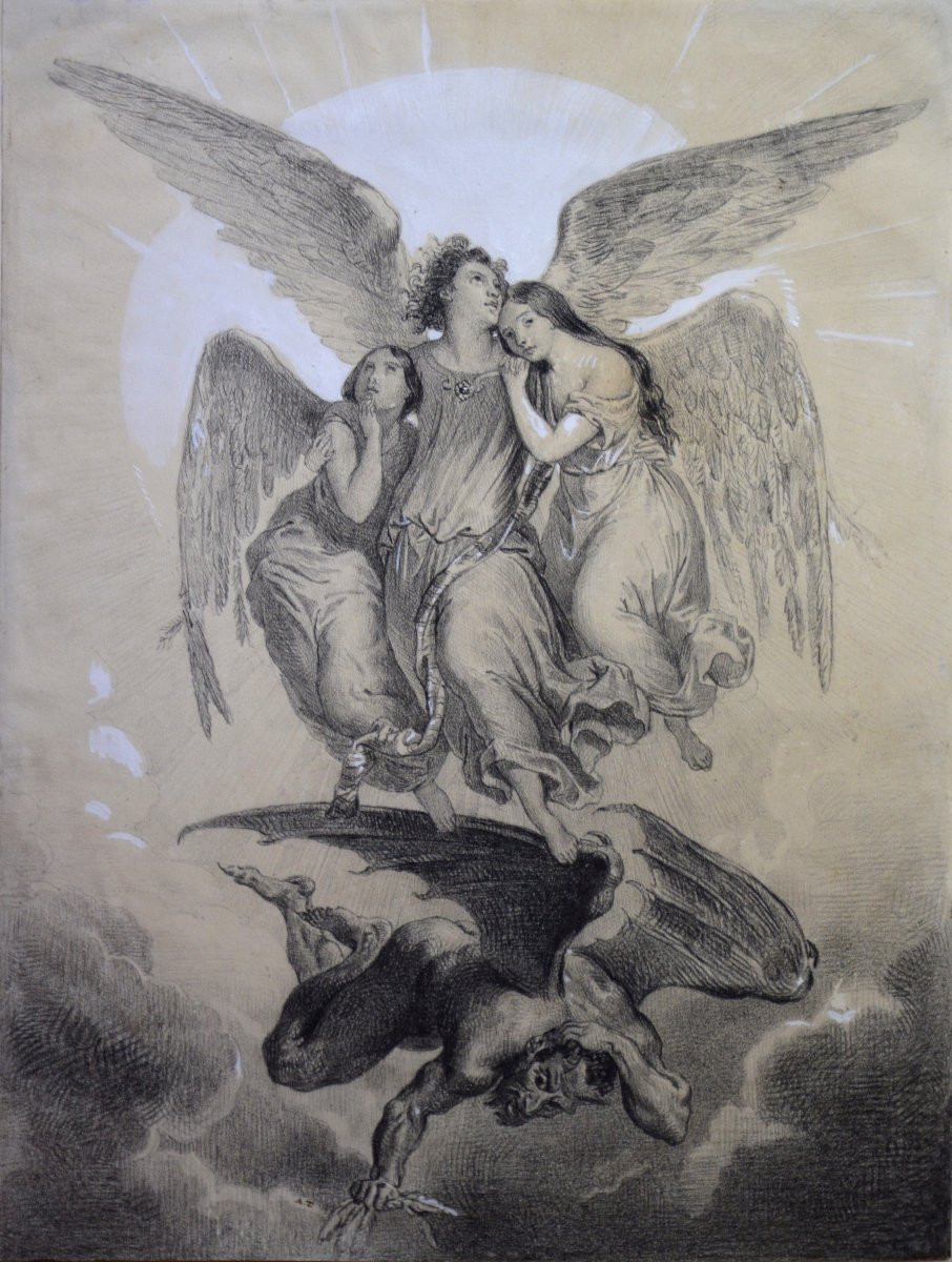 École Française Romantique XIXᵉ siècle.  "Scène Allégorique." -photo-2