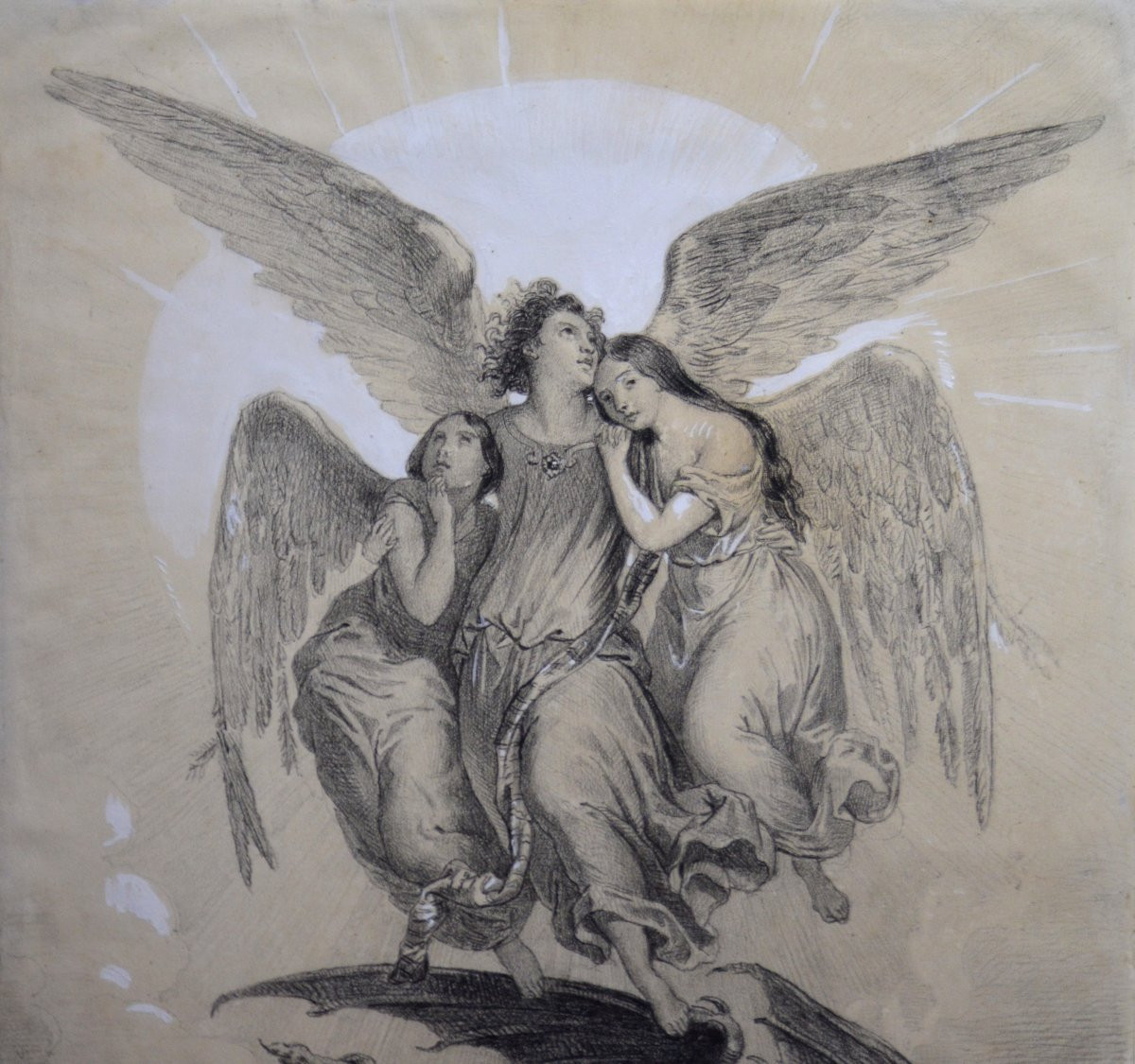 École Française Romantique XIXᵉ siècle.  "Scène Allégorique." -photo-1