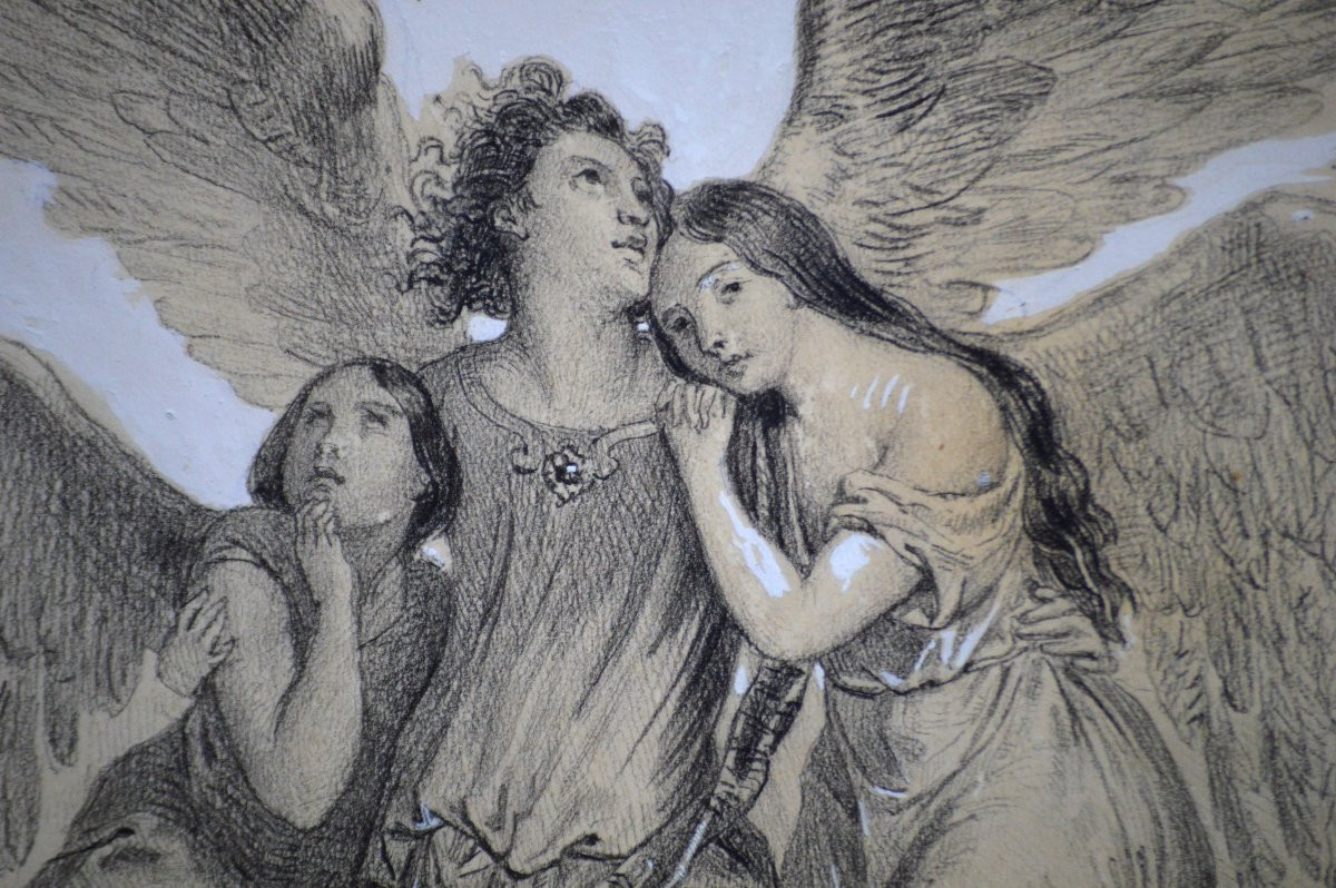 École Française Romantique XIXᵉ siècle.  "Scène Allégorique." -photo-2