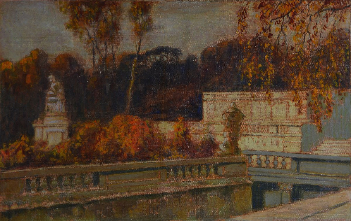 Projet de trumeau vers 1930. "Vue d'un parc."-photo-3