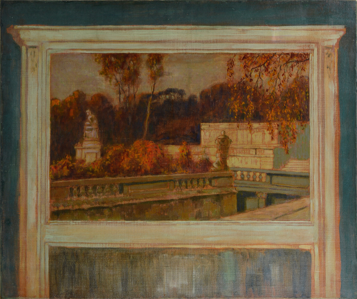 Projet de trumeau vers 1930. "Vue d'un parc."
