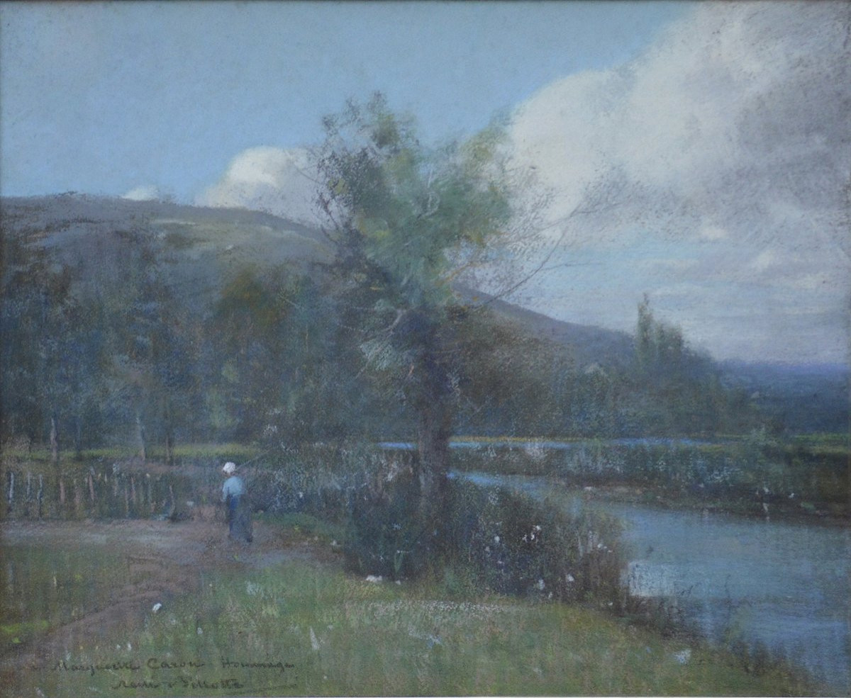 René Billotte 1846-1915. "riverside Landscape."-photo-3