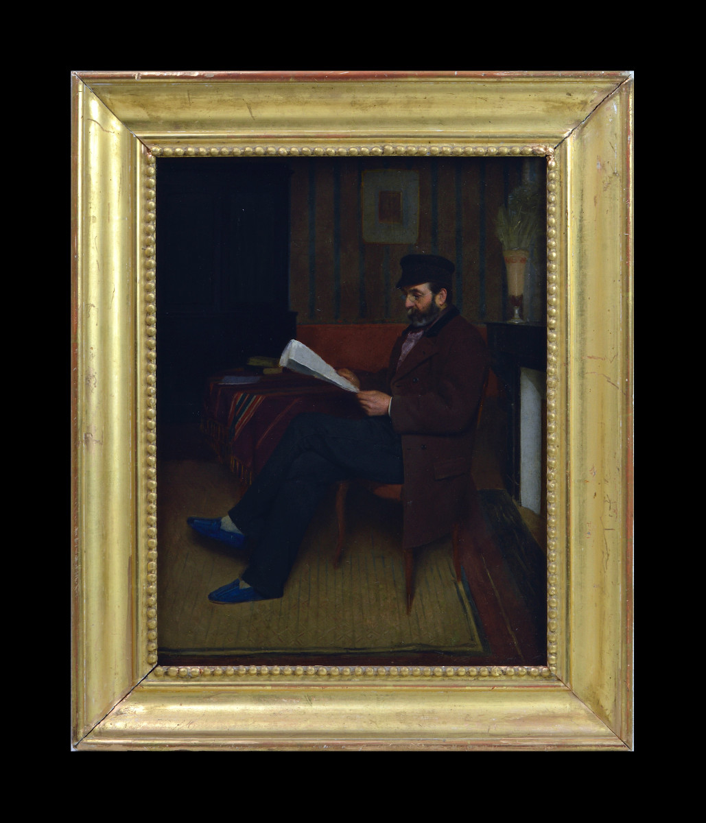 École Française XIXᵉ siècle. "Homme lisant." -photo-2