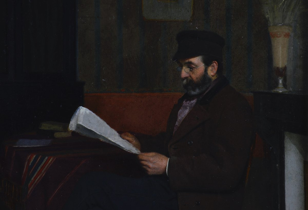 École Française XIXᵉ siècle. "Homme lisant." -photo-2