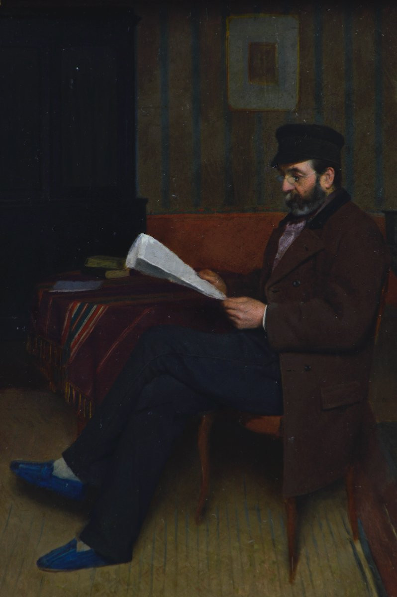 École Française XIXᵉ siècle. "Homme lisant." -photo-3