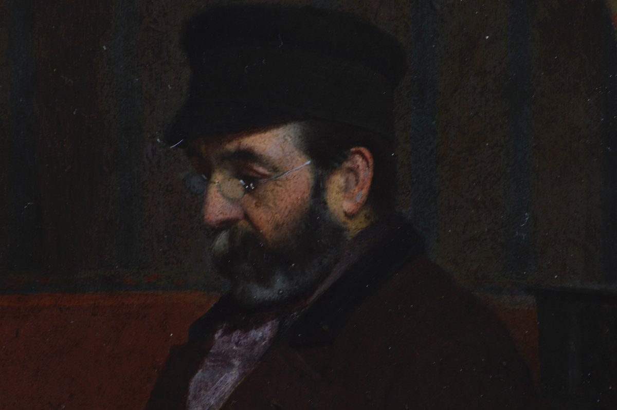 École Française XIXᵉ siècle. "Homme lisant." -photo-4