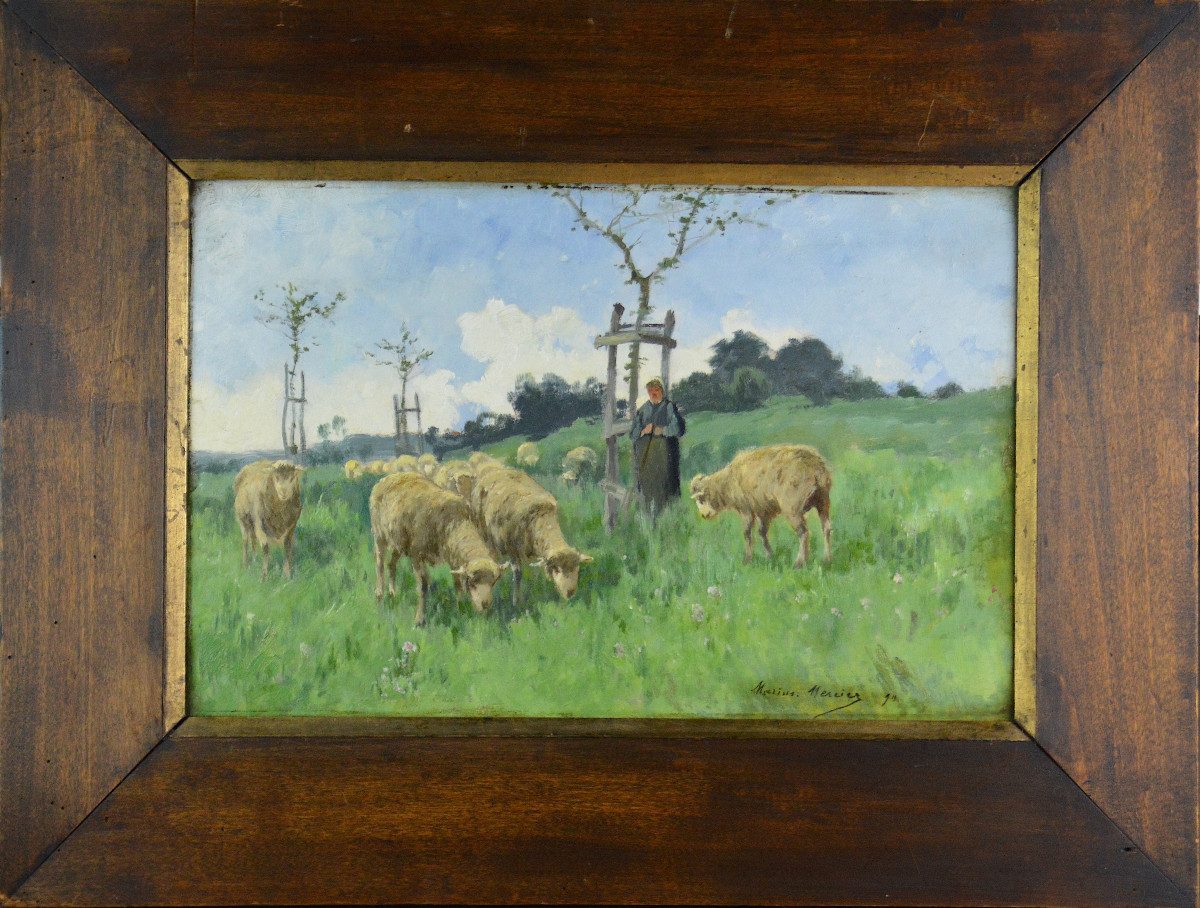 Marius Mercier, XIXᵉ siècle. "La gardeuse de moutons." 