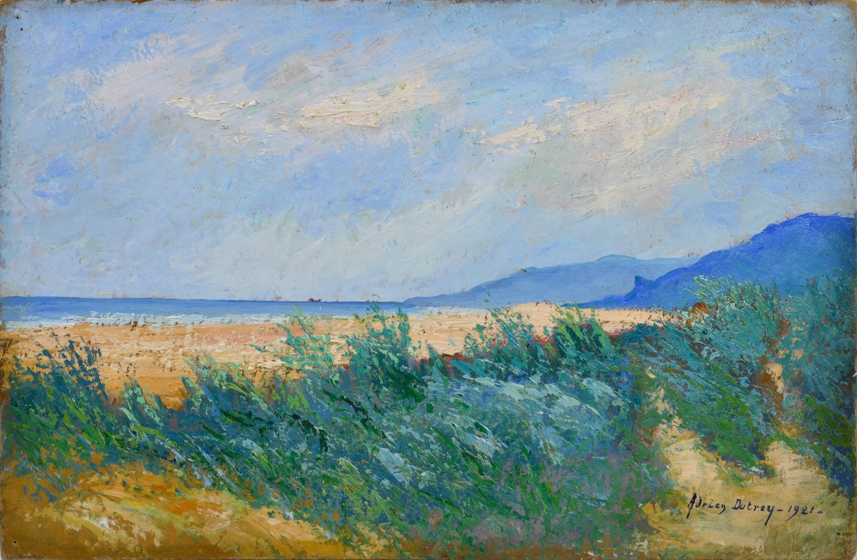 Adrien Dutrey, 19th/20th Century. "view Of Houlgate Beach."-photo-2