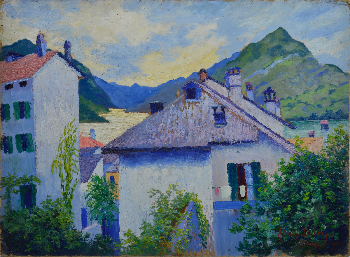 Adrien Dutrey 19th/20th Century. "bellagio On Lake Como."-photo-2