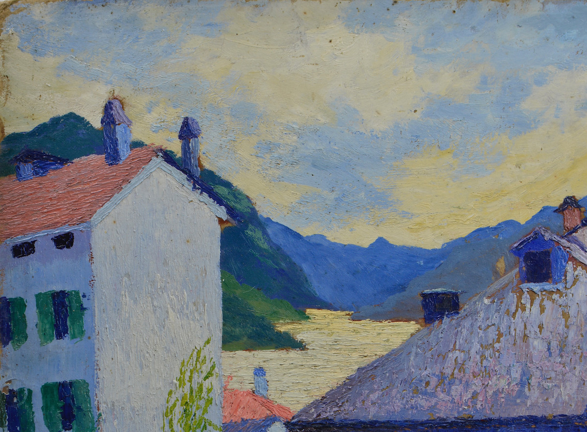 Adrien Dutrey 19th/20th Century. "bellagio On Lake Como."-photo-2