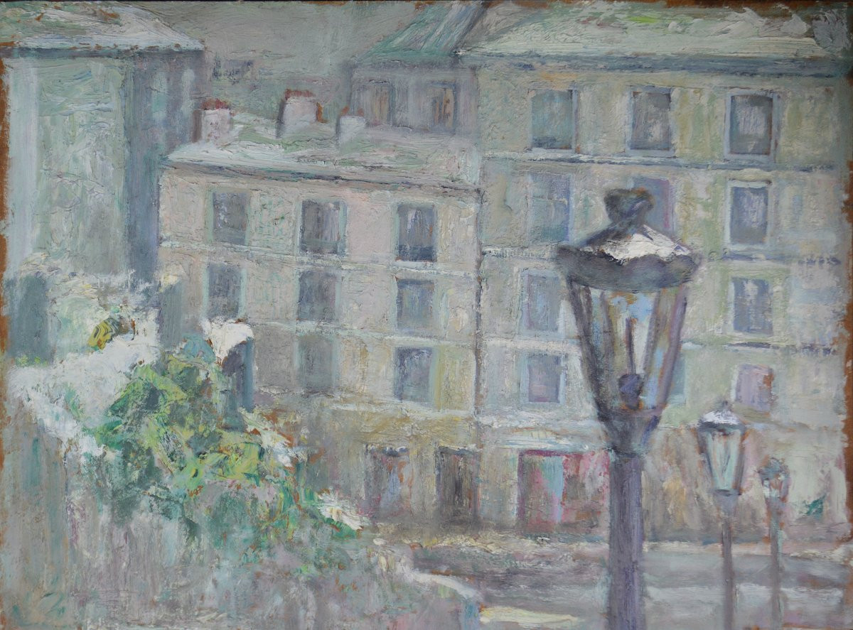 French School, 20th Century. "staircase In Montmartre Under The Snow."-photo-1