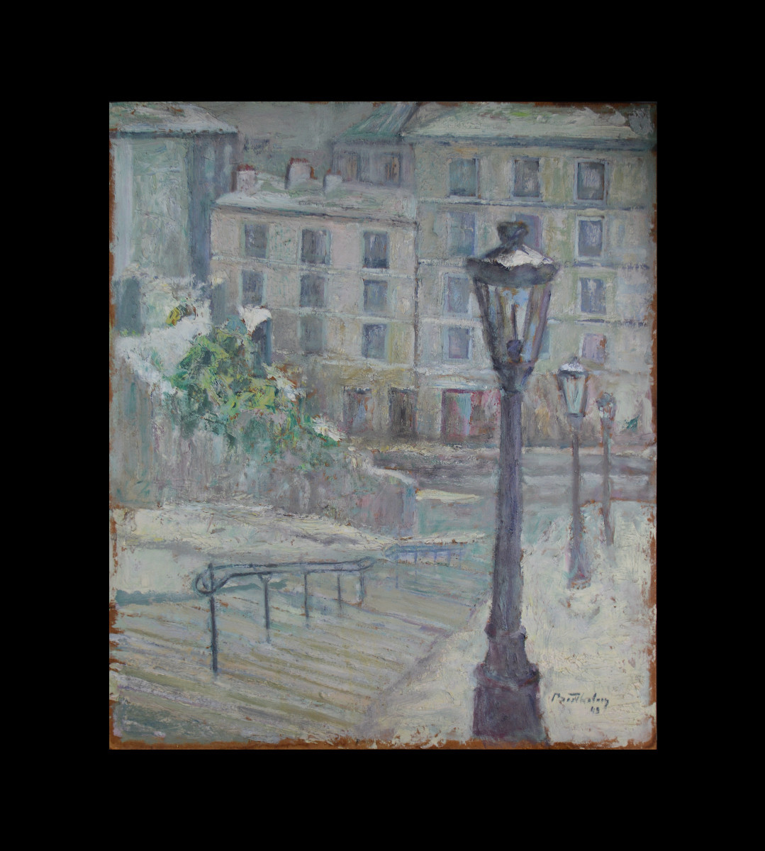 French School, 20th Century. "staircase In Montmartre Under The Snow."