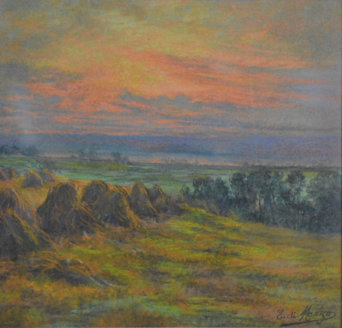 E.di Marzo 19th/20th Century. Italian School. "haystacks."-photo-1