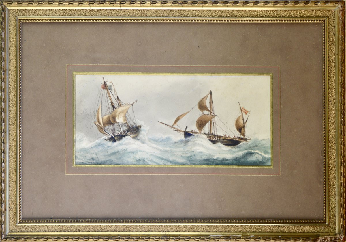 Frédéric Roux 1805-1870. "two Boats In Heavy Seas."-photo-2