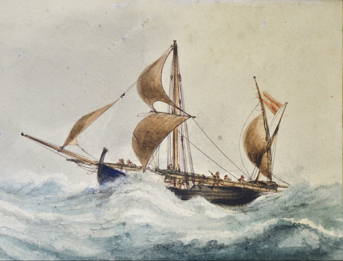 Frédéric Roux 1805-1870. "two Boats In Heavy Seas."-photo-4