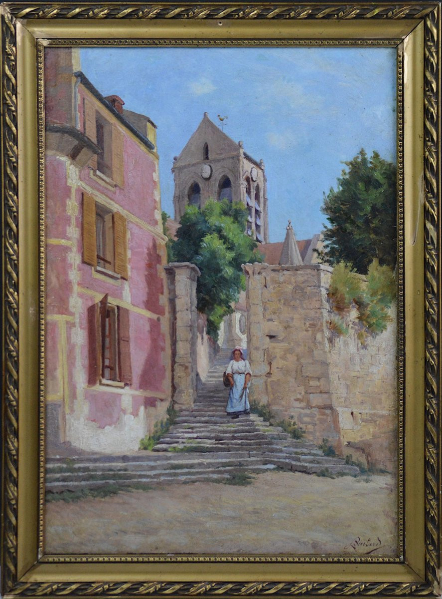 Léon de Bastard 1855-1925. "L'église d'Auvers sur Oise."-photo-2