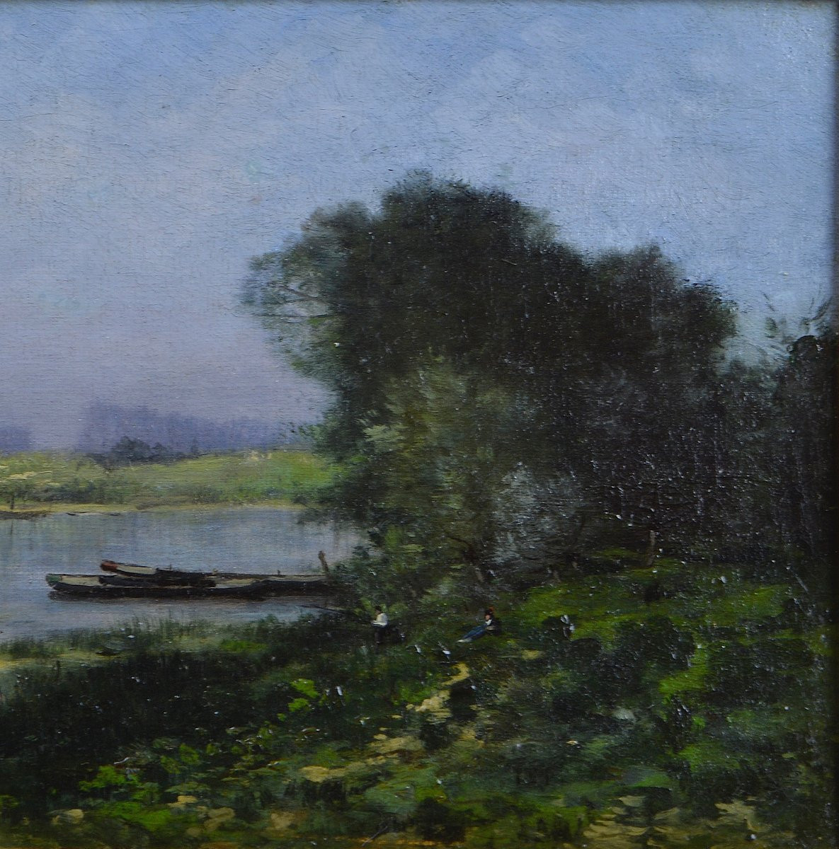 Charles Hippolyte Desmarquais 1823-1910. "Pêcheur en bord de rivière."-photo-2