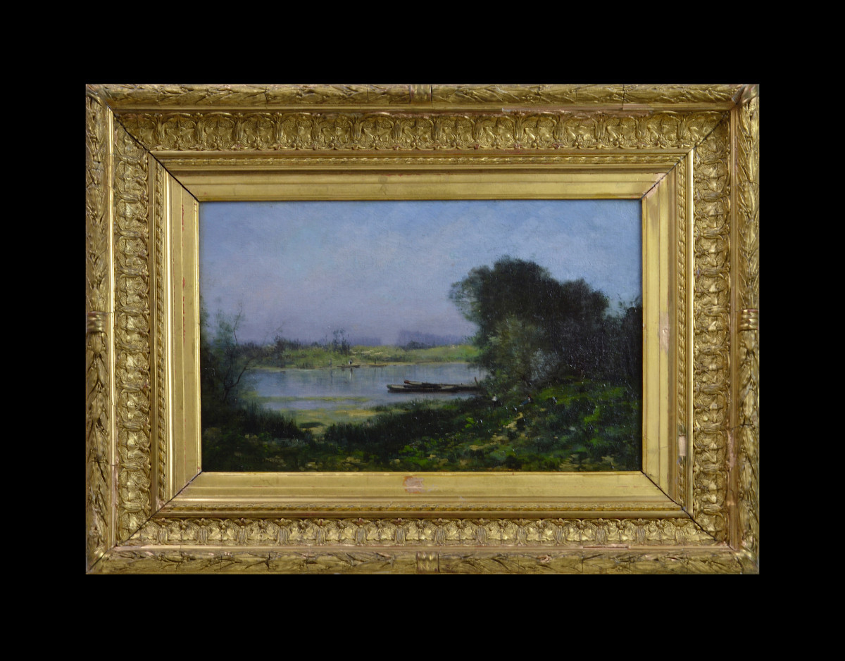 Charles Hippolyte Desmarquais 1823-1910. "Pêcheur en bord de rivière."