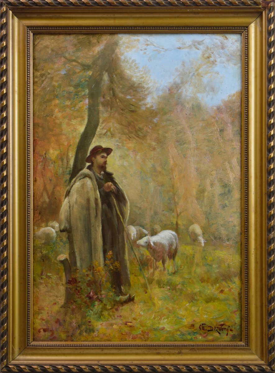Charles Dezobry XIXᵉ siècle. "Berger et ses moutons."-photo-2