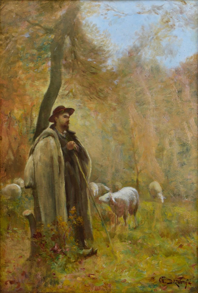 Charles Dezobry XIXᵉ siècle. "Berger et ses moutons."-photo-3