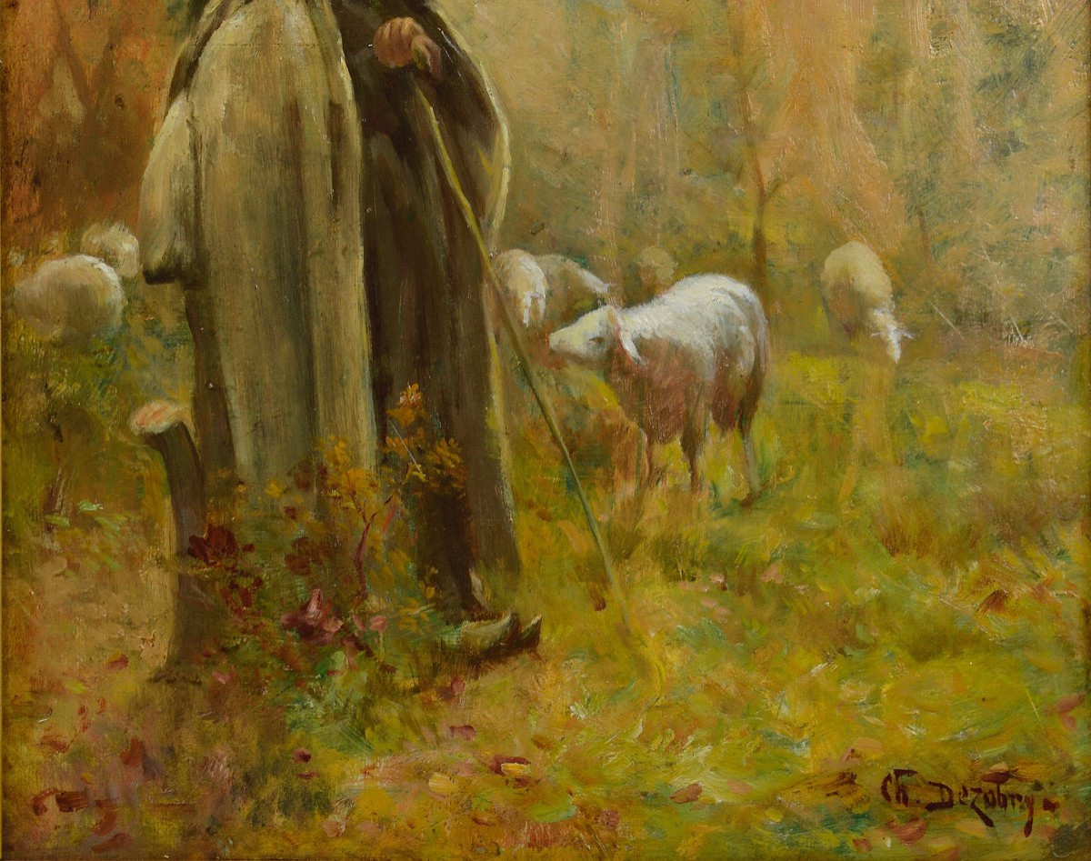 Charles Dezobry XIXᵉ siècle. "Berger et ses moutons."-photo-2