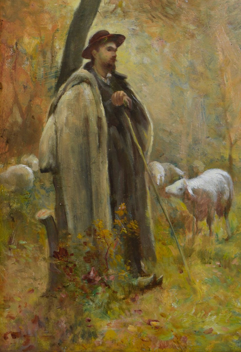 Charles Dezobry XIXᵉ siècle. "Berger et ses moutons."-photo-3