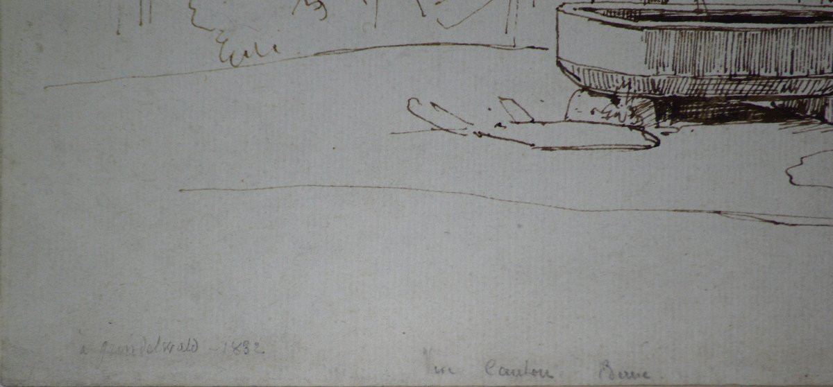 Théodore Caruelle d'Aligny 1798-1871. "Personnage devant une maison à Grindelwald."-photo-4