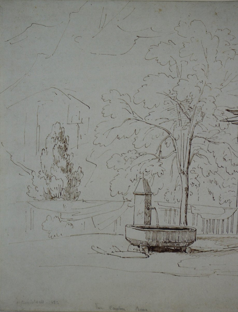Théodore Caruelle d'Aligny 1798-1871. "Personnage devant une maison à Grindelwald."-photo-1