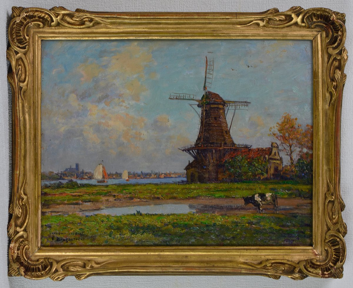 Victor Brugairolles 1869-1936. "Vue de Dordrecht."-photo-2